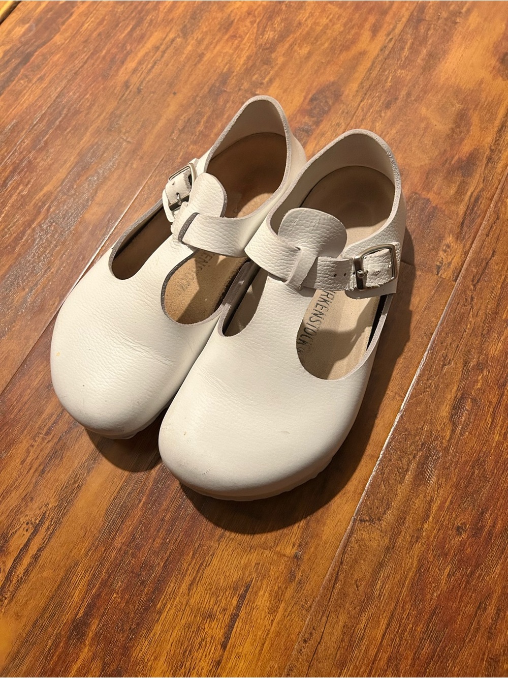 Birkenstock White T‑Strap Mary Jane Shoes